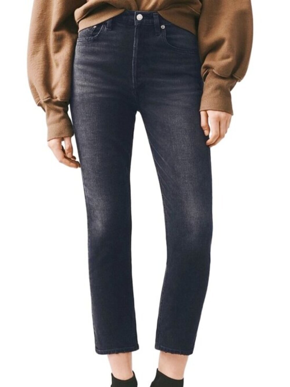 AGOLDE Riley High Rise Button Fly Jean Black - Size 25 - Picture 2 of 7